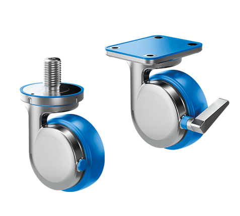 Hygienic castor with thread mounting or plate fitting